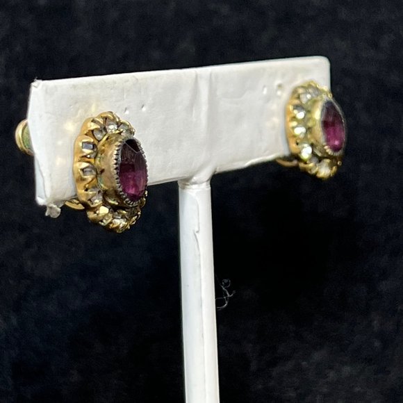 Vintage 1/20 12k Gold Filled Pink & Clear Rhinestone Screw Back Earrings (3522) - Picture 4 of 7